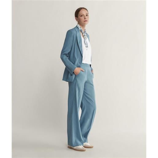 Falconeri pantalone palazzo in lino viscosa azzurro denim