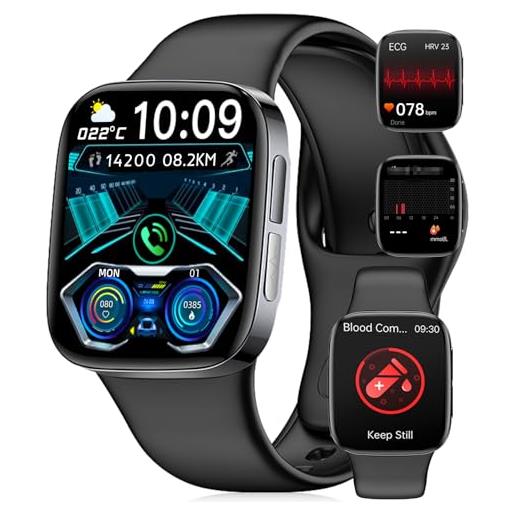 Marsyu 2024 nuovo smartwatch con ecg/acido urico/sos/bmi, 24/7 monitor sonno e cardiofrequenzimetro, temperatura corporea, spo2, 100+modalità sport, 1,72 ip65 orologio fitness ios android