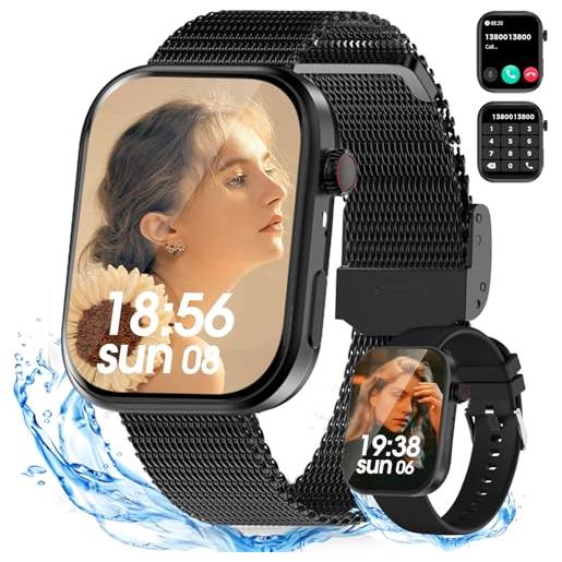 KIPTUMTEK smartwatch donna uomo con chiamate bluetooth, 2 orologio fitness cinturini con monitoraggio del sonno/spo2/pedometro, 100+ modalità sportive, ip68 impermeabile per ios android