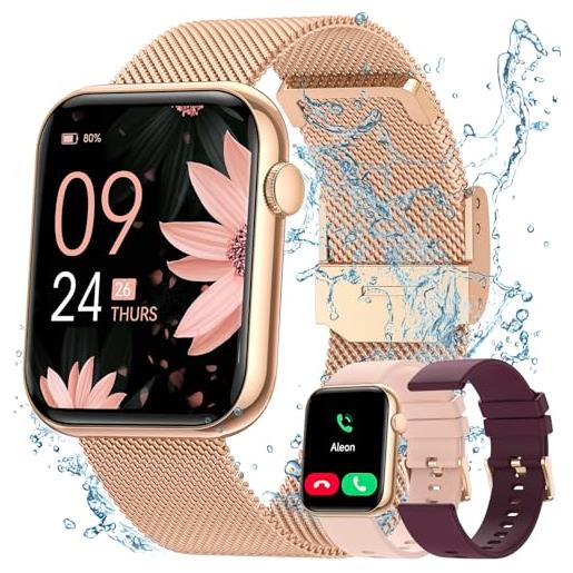 NAIXUES 2024 smartwatch donna chiamate, 1.85″ hd orologio smartwatch con 3 cinturini 24h cardiofrequenzimetro spo2, 120+ sport, sonno ciclo mestruale smart watch ip68 per android ios oro rosa regalo