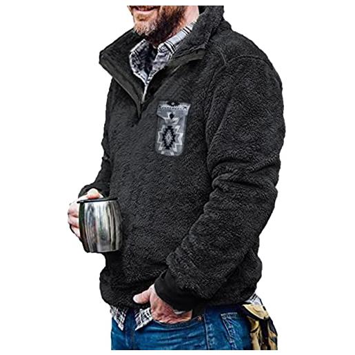 Duohropke sherpa - felpa da uomo in pile teddy con cappuccio, in morbido pile, grigio scuro, xl