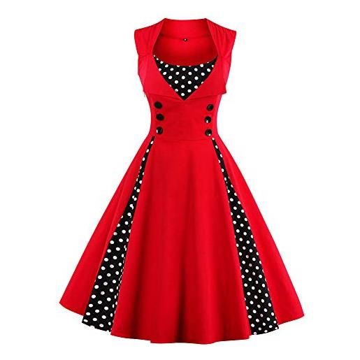 OBEEII abito da donna anni '50, stile rockabilly hepburn, stile vintage, linea a, taglie s-5xl, colore: rosso, m