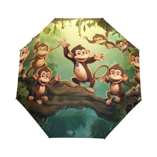 GAIREG ombrello da viaggio con scimmie nella giungla, apertura automatica, antivento, compatto, pieghevole