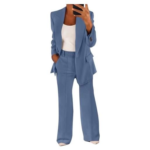 shownicer tailleur donna eleganti pantaloni e giacca da cerimonia completo blazer a maniche lunghe tuta elastici in vita set di abiti in tinta unita due pezzi elegante suit a nero l