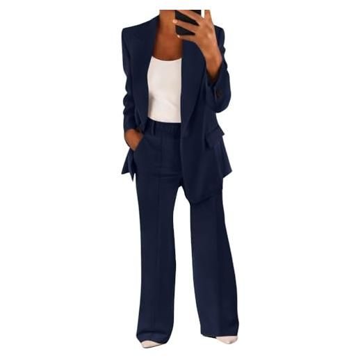 shownicer tailleur donna eleganti pantaloni e giacca da cerimonia completo blazer a maniche lunghe tuta elastici in vita set di abiti in tinta unita due pezzi elegante suit a albicocca l