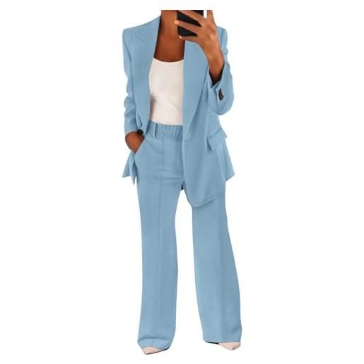 shownicer tailleur donna eleganti pantaloni e giacca da cerimonia completo blazer a maniche lunghe tuta elastici in vita set di abiti in tinta unita due pezzi elegante suit a verde m