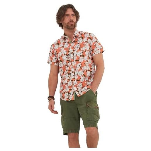 Joe Browns camicia a maniche corte con stampa floreale coral blossom, arancione, s uomo