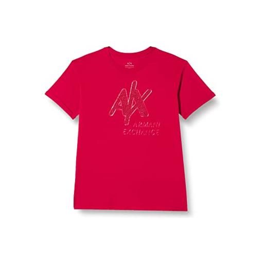 ARMANI EXCHANGE sostenibile, vestibilità arrotolata, logo frontale con strass, t-shirt donna, rosso (fioritura), m