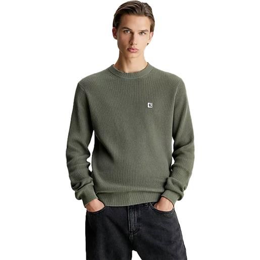 Calvin Klein maglione uomo Calvin Klein girocollo cotone logo badge embro verde militare