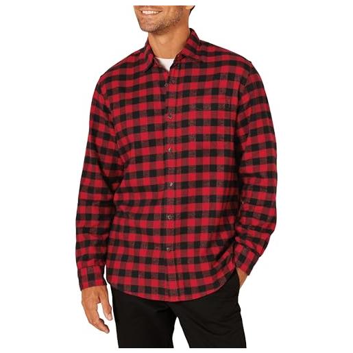 Amazon Essentials camicia in flanella a maniche lunghe (disponibile in taglie extra forti) uomo, nero rosso buffalo plaid, m