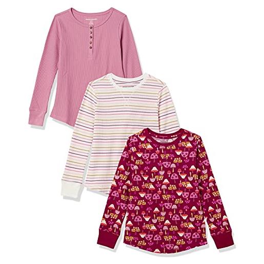 Amazon Essentials t-shirt termica a maniche lunghe bambine e ragazze, pacco da 3, bianco righe/bordeaux fungo/rosa, 5 anni