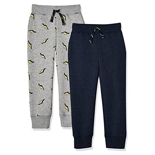 Amazon Essentials pantaloni sportivi jogger in pile (precedentemente spotted zebra) bambini e ragazzi, pacco da 2, blu marino puntinato/grigio, 4 anni
