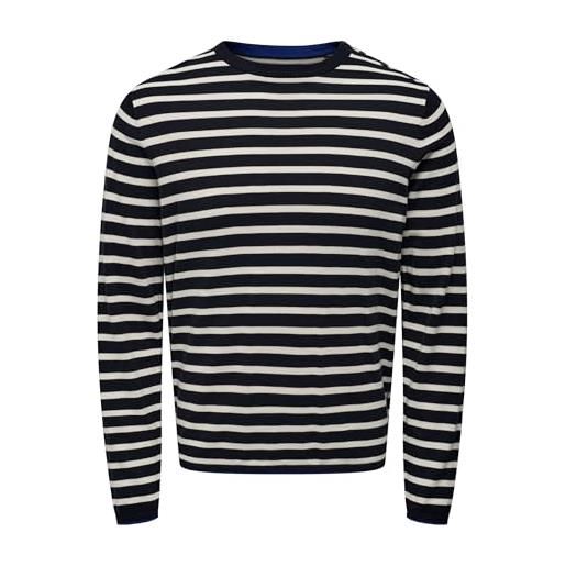 Only & Sons onskalby reg 12-maglia a righe maglione lavorato, blu marino scuro, m uomo