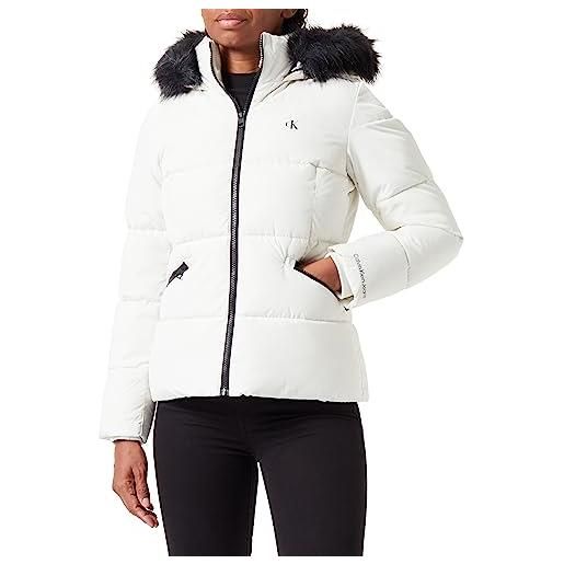 Calvin Klein Jeans giacca donna faux fur hooded fitted short giacca invernale, bianco (ivory), xxl
