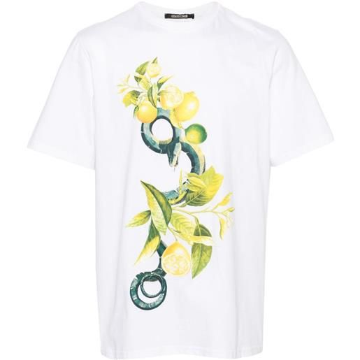 Roberto Cavalli t-shirt con stampa lemon and snake - bianco