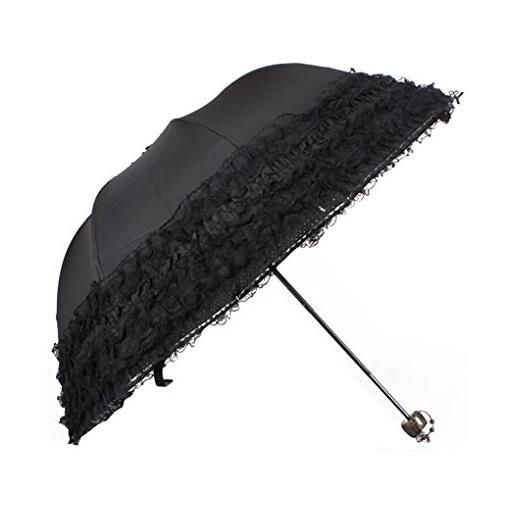 Bxt sexy in pizzo nero con rivestimento anti uv protezione solare ombrelli princess vaulted antivento apollo rotondo upf50, black (nero) - umbrel64