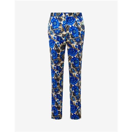 Moschino pantalone in cotone e viscosa allover blue flowers