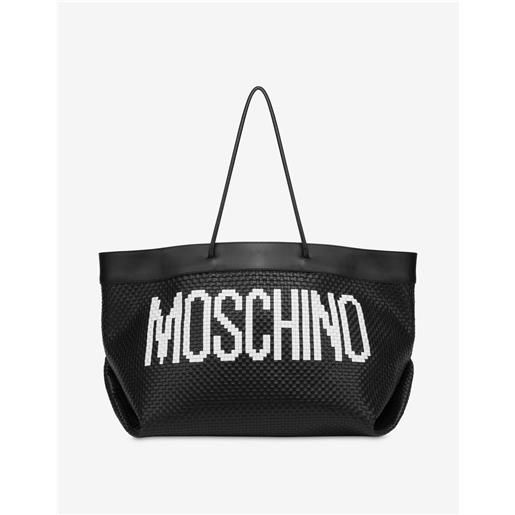 Moschino shopper in vitello intrecciato black & white