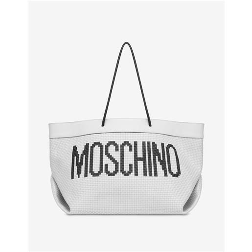 Moschino shopper in vitello intrecciato black & white
