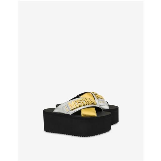 Moschino sandali laminati con zeppa lettering logo