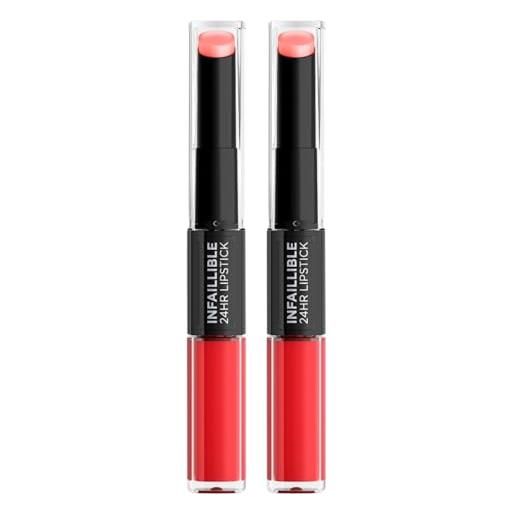 L'OREAL PARIS l'oréal paris infaillible 24h lipstick rossetto liquido 2in1 lunga tenuta con balsamo idratante con gel ialuronico colore 501 timeless red - 2 cosmetici