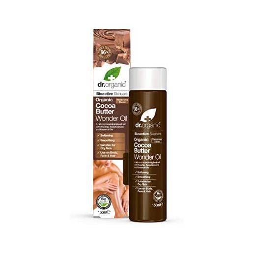 Dr. Organic cocoa butter - wonder oil al burro di cacao, olio super idratante multiuso per viso corpo e capelli