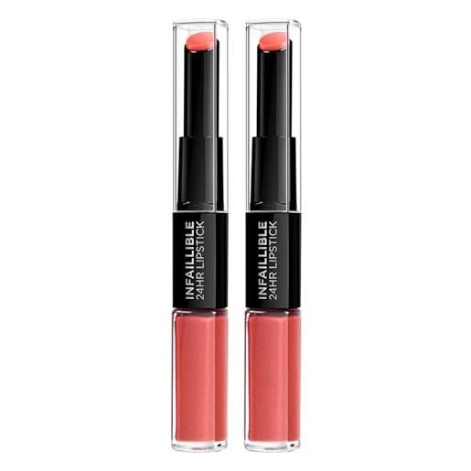 L'OREAL PARIS l'oréal paris infaillible 24h lipstick rossetto liquido 2in1 lunga tenuta con balsamo idratante con gel ialuronico colore 404 corail constant - 2 cosmetici