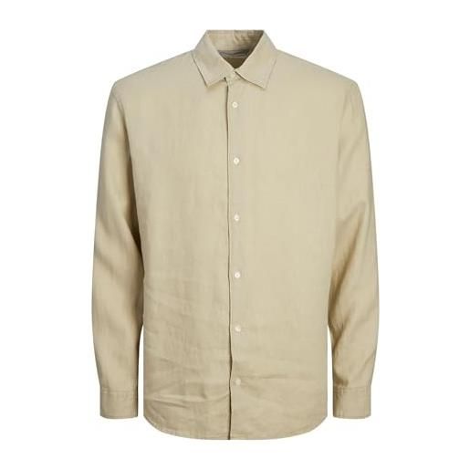 JACK & JONES jprcclawrence linen-maglietta l/s sn camicia, fields of rye, s uomo
