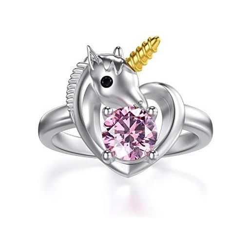 AOBOCO anello in argento sterling con unicorno, regalo per ragazze, con cristalli swarovski e argento, 11,5