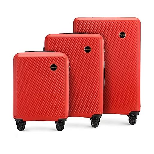 WITTCHEN valigia da viaggio bagaglio a mano valigia da cabina valigia rigida in abs con 4 ruote girevoli serratura a combinazione maniglia telescopica circle line set di 3 valigie rosso