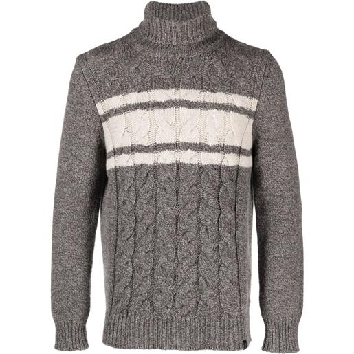 Fay cable-knit roll-neck jumper - marrone