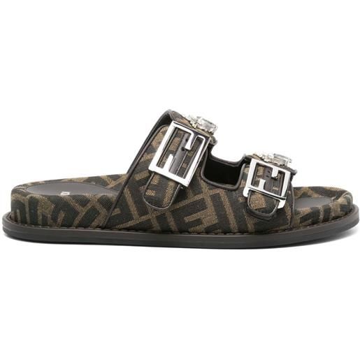 FENDI sandali slides ff jacquard - marrone