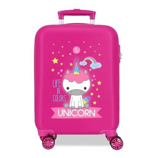 Roll road little me unicorn valigia da cabina rosa 33 x 50 x 20 cm rigida abs chiusura a combinazione laterale 28,4 l 2 kg 4 ruote doppie bagaglio a mano, rosa, valigia cabina