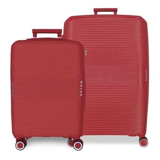 Movom inari set di valigie rosso 55/68 cm rigida polipropilene chiusura tsa 113l 6,54 kg 4 ruote doppie bagaglio mano, rosso, set di valigie