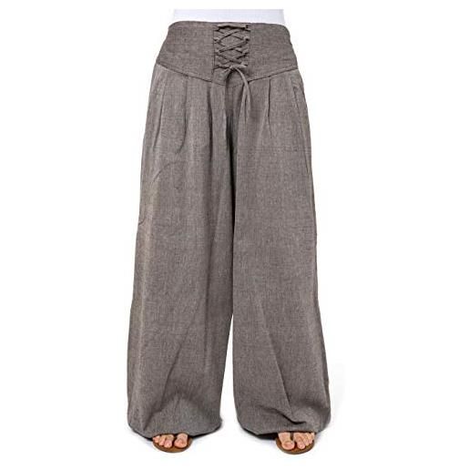 Fantazia - pantaloni etnici chic aladin zen cintura corsetto cina divyna - taglia unica - 100% cotone - grigio - asiatico mao - confortevole & originale, dal 200, grigio, taglia unica