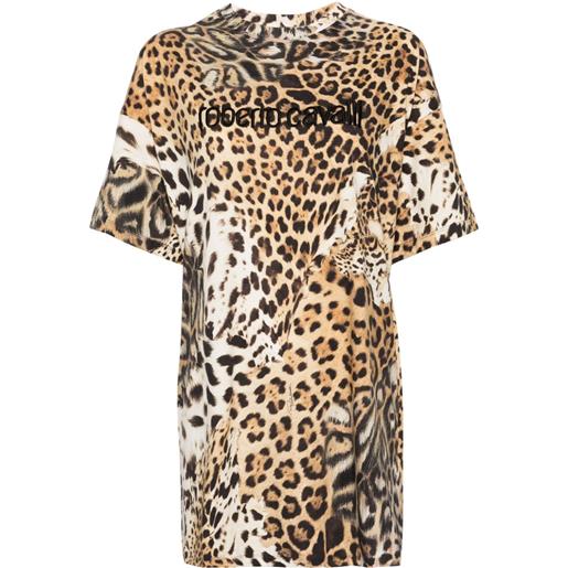 Roberto Cavalli abito modello t-shirt corto con stampa jaguar skin - toni neutri
