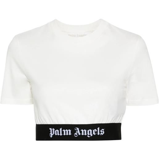 PALM ANGELS t-shirt crop con banda logata