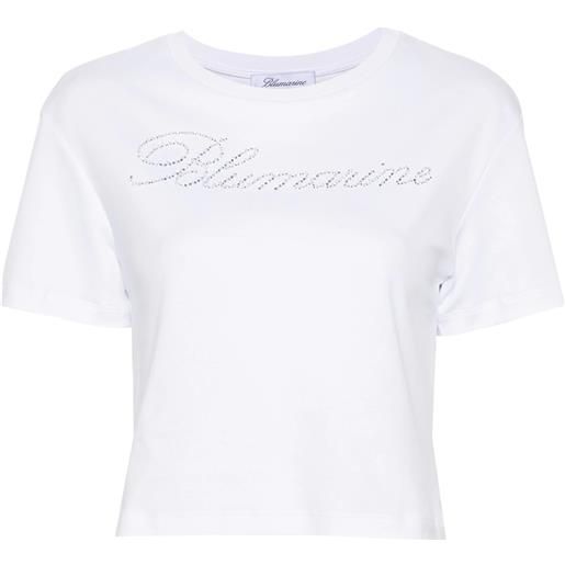 BLUMARINE t-shirt con ricamo logo in strass