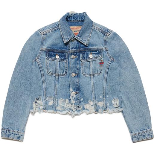 DIESEL KIDS giacca cropped in denim con rotture