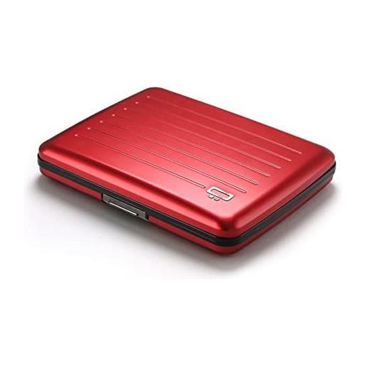 ÖGON -DESIGNS- portafoglio in alluminio smart case v2 grande capacità banconota formato grande + monete - forte porta carte resistente con serratura in metallo, rosso, minimalista