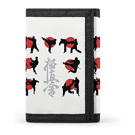 Nudquio00235 kyokushin - portafoglio con stampa karate a 3 scomparti, per carte di credito, documenti, sottile, con portachiavi, per uomini e donne
