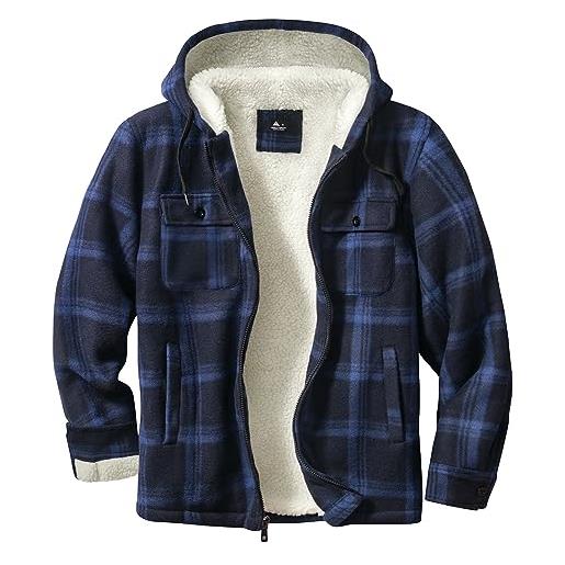 SwissWell giacca di flanella da uomo calda camicia quadri in pile giacca invernale alla moda uomo giacca da cappuccio foderata(gnocco grigio a righe-xl)