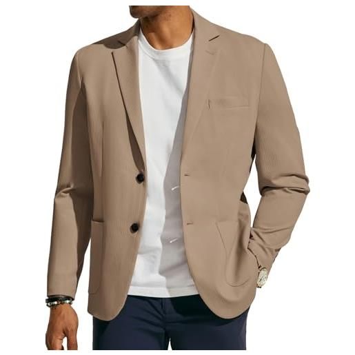 PaulJones giacca da uomo elegante, casual, vestibilità regolare, elasticizzata, leggera, estiva, cachi, xxl