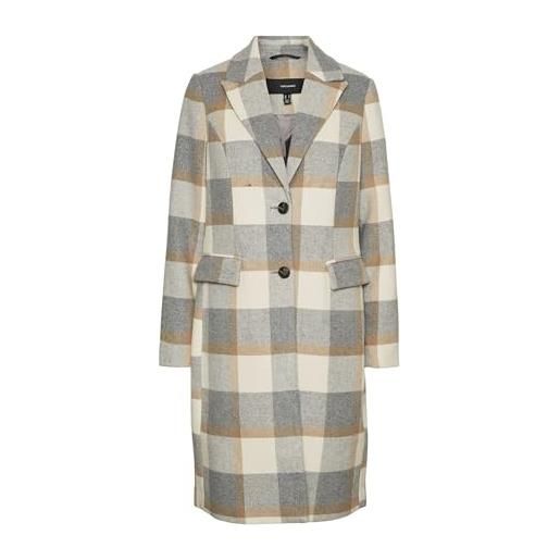 Vero moda vmblast check long wool jacket ga cappotto, grigio chiaro mélange/checks: , s donna