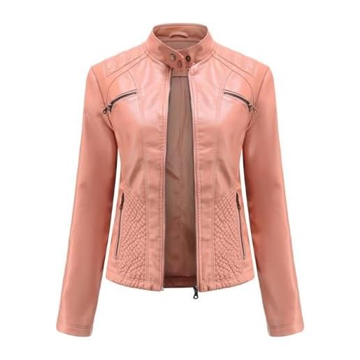 RQPYQF giacca corta da donna in pelle pu, giacca motociclista da donna elegante giubbino giacchetto corta casual per primavera e autunno wt47 (rosa, l)