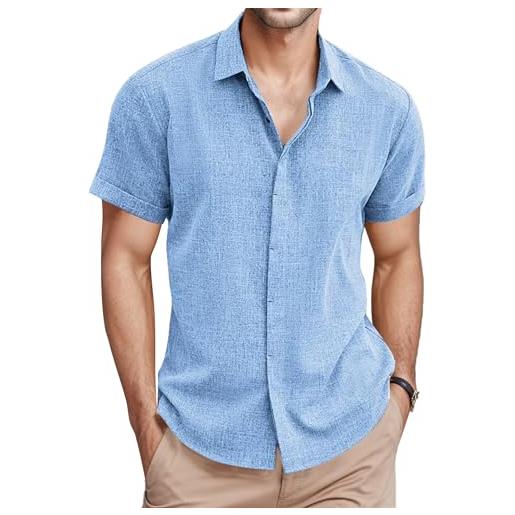 Panegy camicie estive da uomo camicia a maniche corte causale a strisce magliette eleganti in cotone lino tops button down camicie da spiaggia cubane grigio l