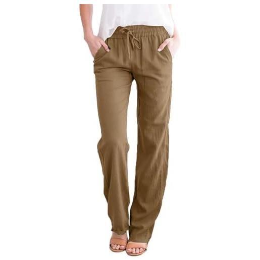 DINNIWIKL pantaloni donna estivi pantalone lino leggeri larghi con tasche pantaloni elastici casual eleganti, pantaloni a gamba dritta larghi, pantaloni con coulisse