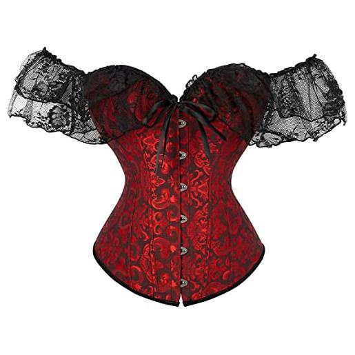Kelvry donna burlesque overbust corsetto corsetti raso waist trainer bustino body shaper con maniche corte
