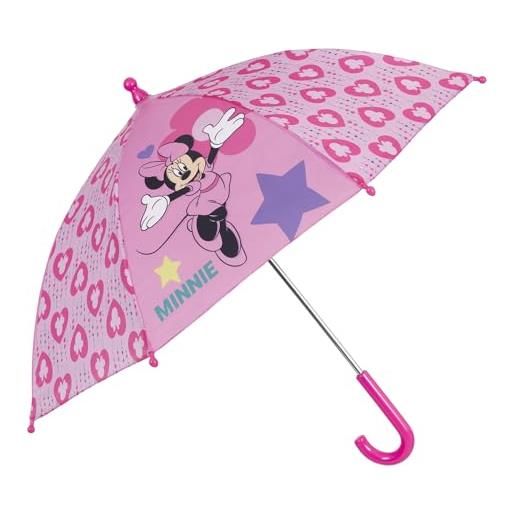PERLETTI ombrello minnie bambina 3 4 5 anni rosa - ombrello disney con apertura manuale antivento bimba piccolo - ombrellino lungo fantasia minnie mouse bambine - diametro 64 cm (minnie cuori)