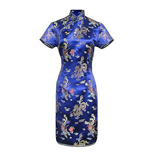 laciteinterdite vestito cinese corto qipao a maniche corte abito donna modello blu drago taglia 42